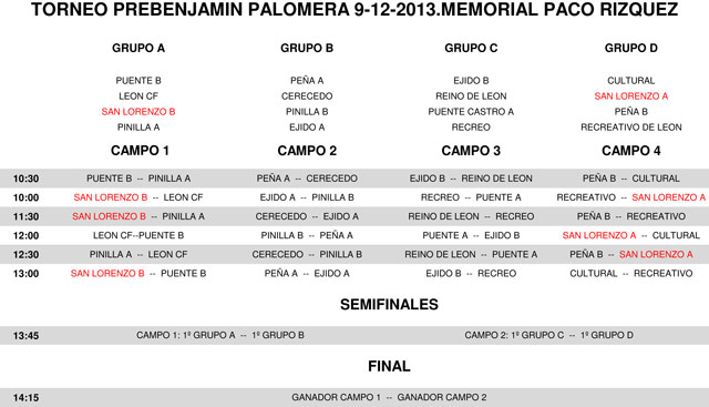 Horarios Torneo Prebenjamin Horarios Torneo Prebenjamin