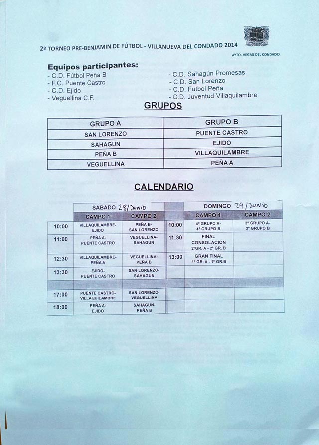 Calendario Torneo Villanueva del Condado