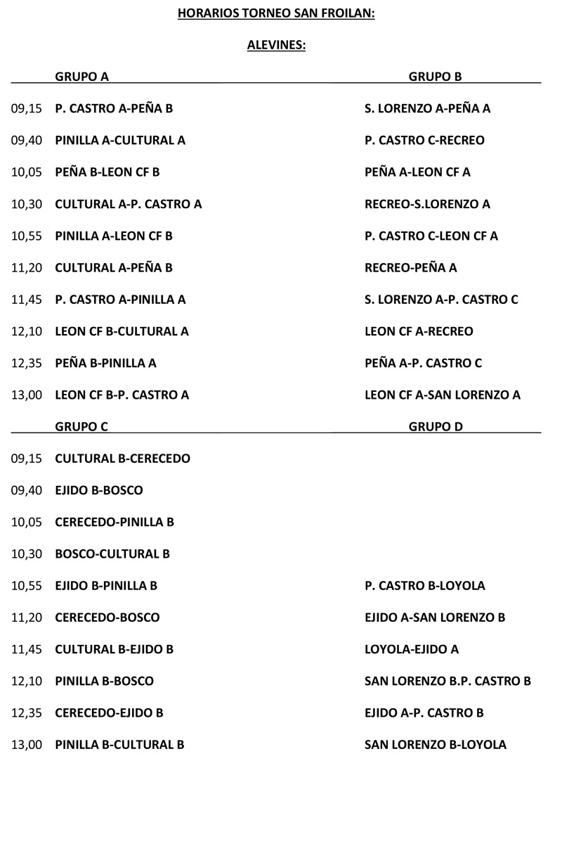 Horarios Torneo San Froilan Horarios Torneo San Froilan
