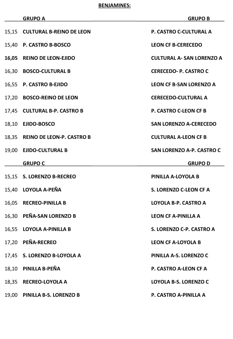 Horarios Torneo San Froilan Horarios Torneo San Froilan