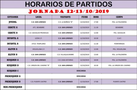 Horarios Jornada de Liga 12-13/10/19