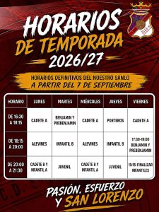 Horarios temporada 26/27